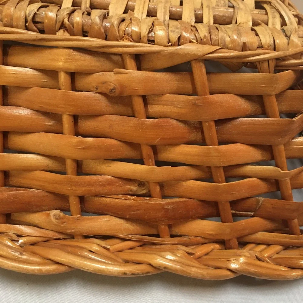 Woven Wicker Basket Home Decor Honey Brown Braided Rim Cottagecore Farmhouse